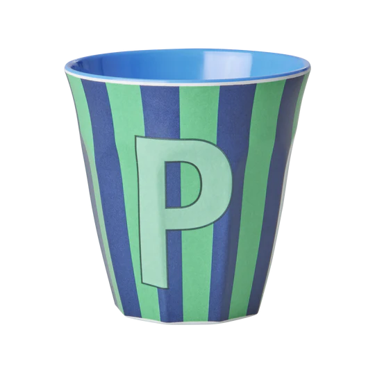 Stripy alphabet melamine cups