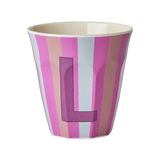 Stripy alphabet melamine cups