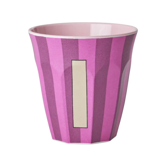 Stripy alphabet melamine cups