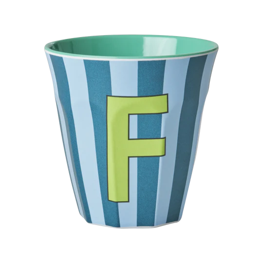 Stripy alphabet melamine cups