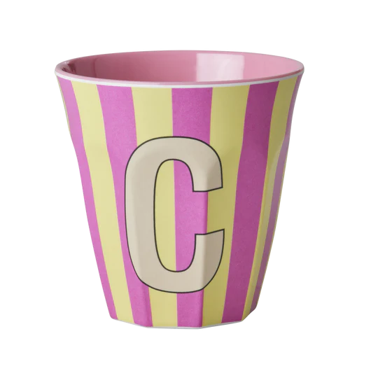 Stripy alphabet melamine cups