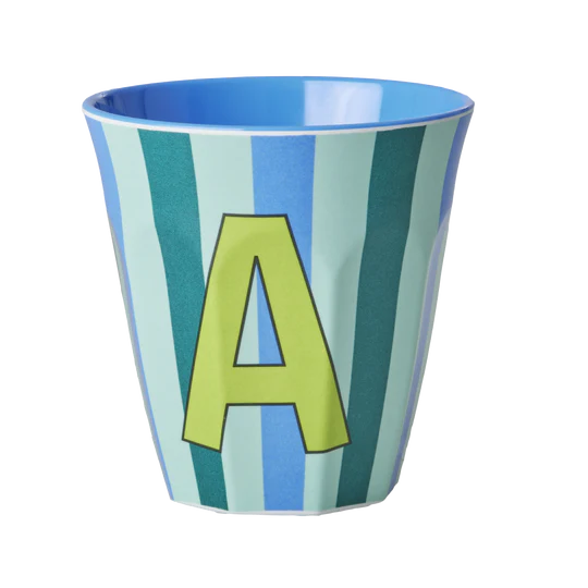 Stripy alphabet melamine cups