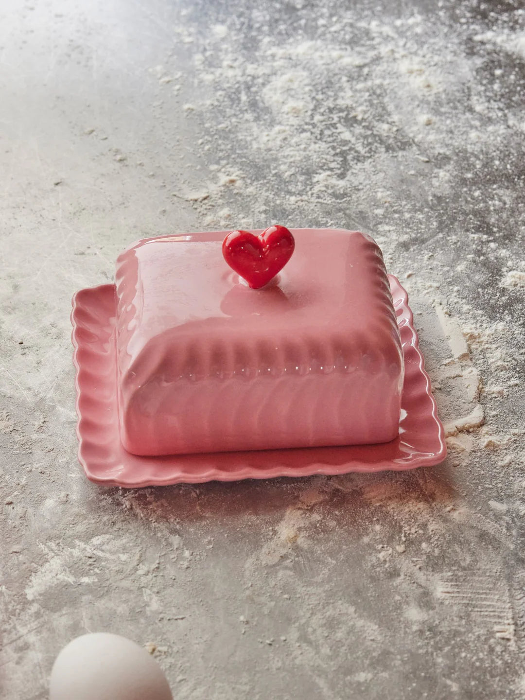 Pink butter dish red heart lid