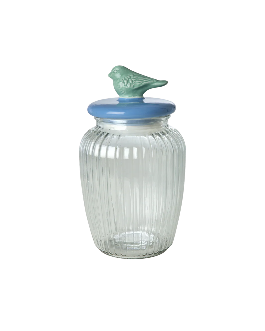 Glass jar with bird lid