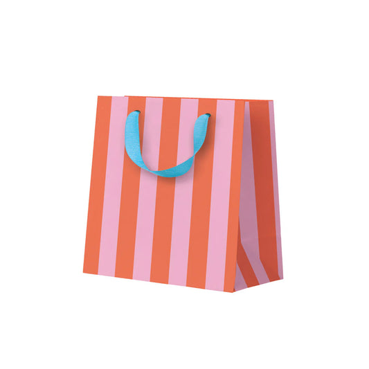 Small stripy gift bag - pink and orange