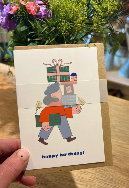 Happy birthday pile of presents card