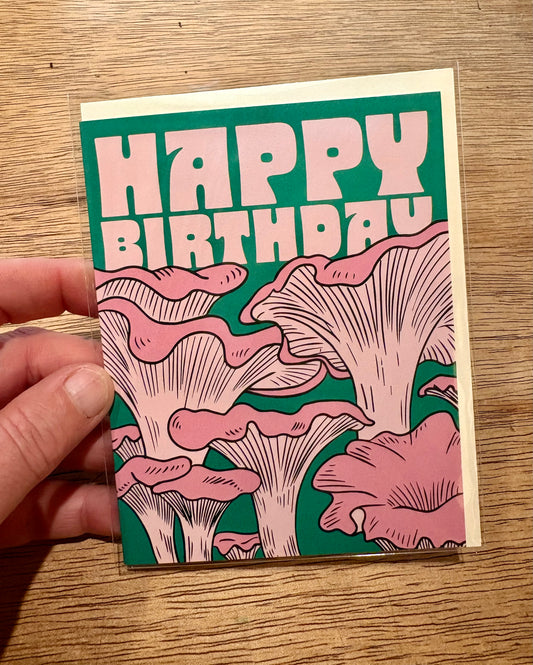 Pink mushroom birthday card