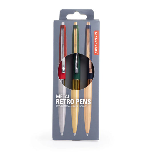 Set of 3 retro colour and metal pens