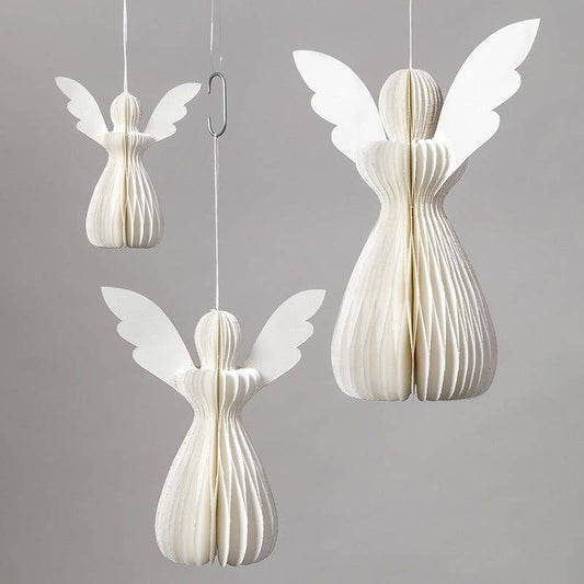 White honeycomb angel decorations