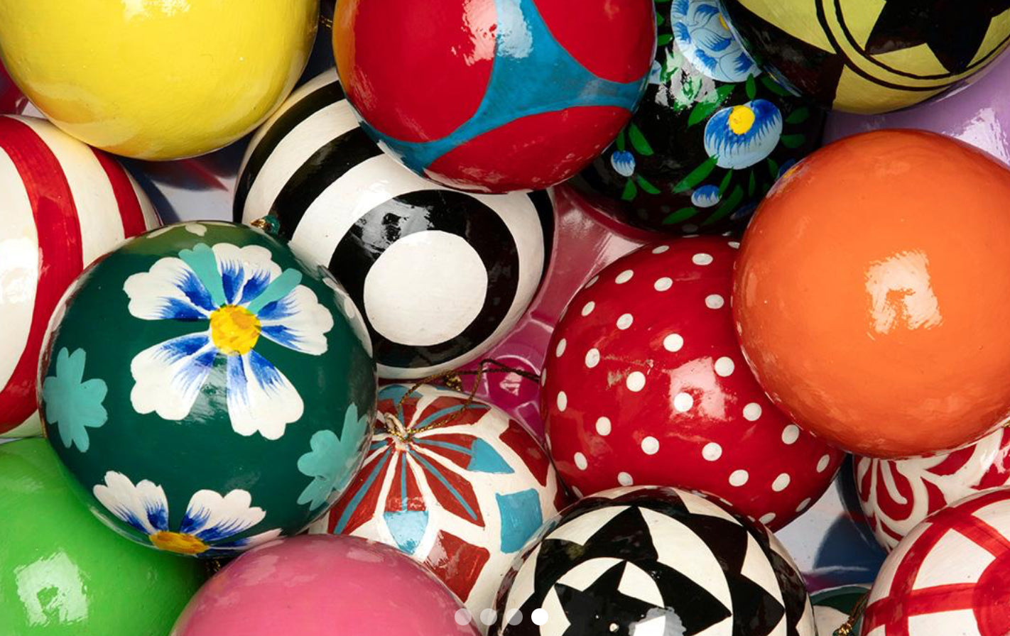 Patterned paper mache bauble decorations