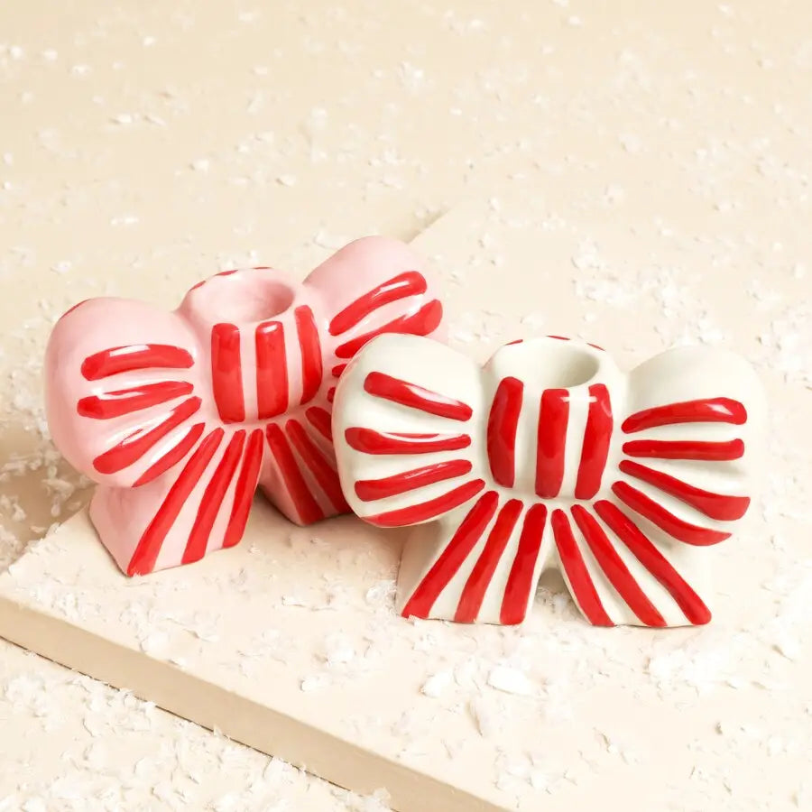 Stripy bow candleholder