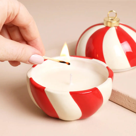 Candy stripe ceramic scented candle bauble