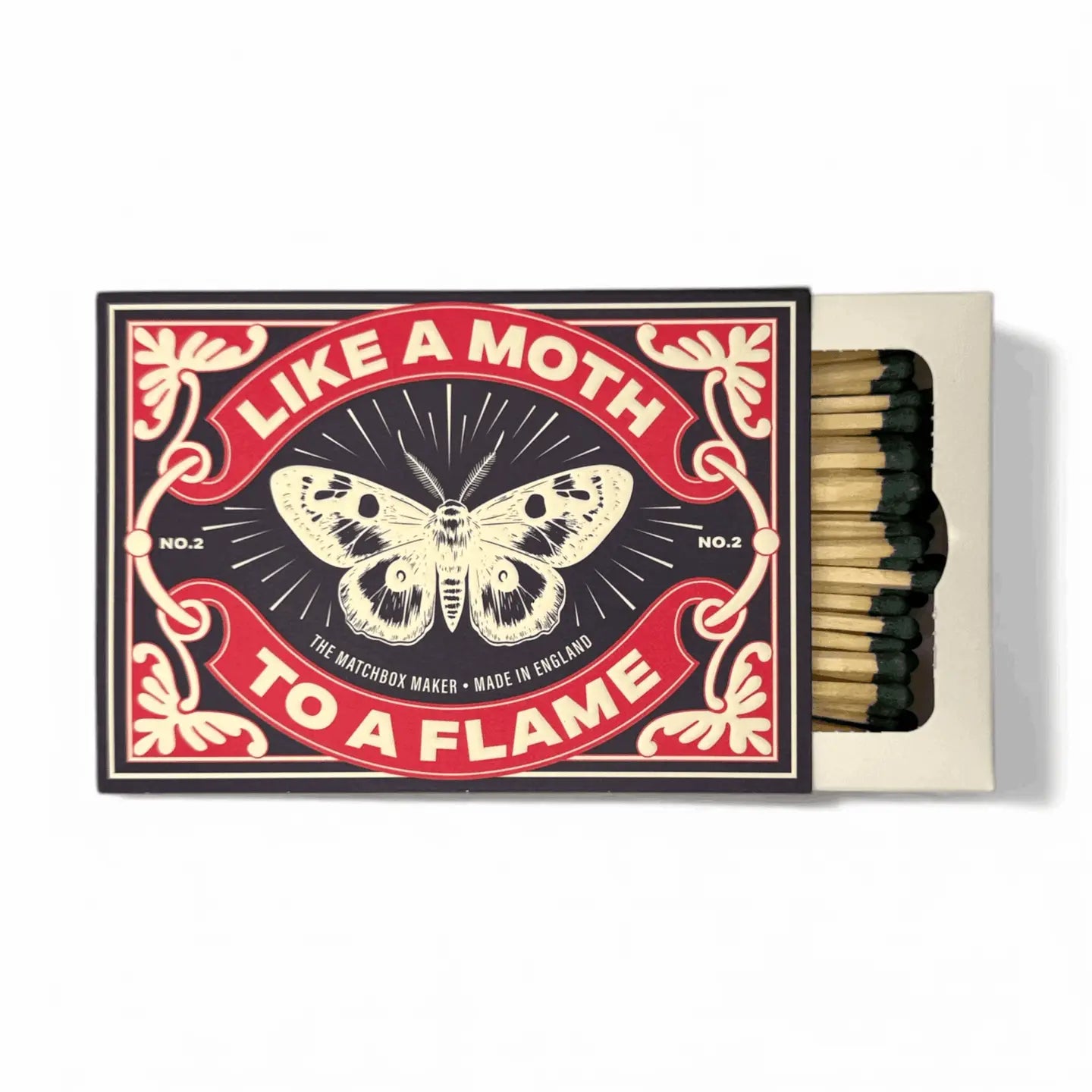Moth to a flame matchbox