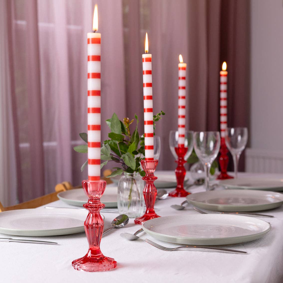 Stripy tall dinner candle