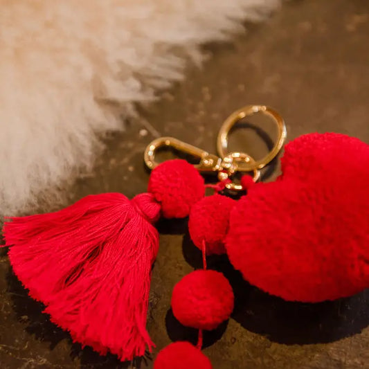 Red loveheart and pompom keyring