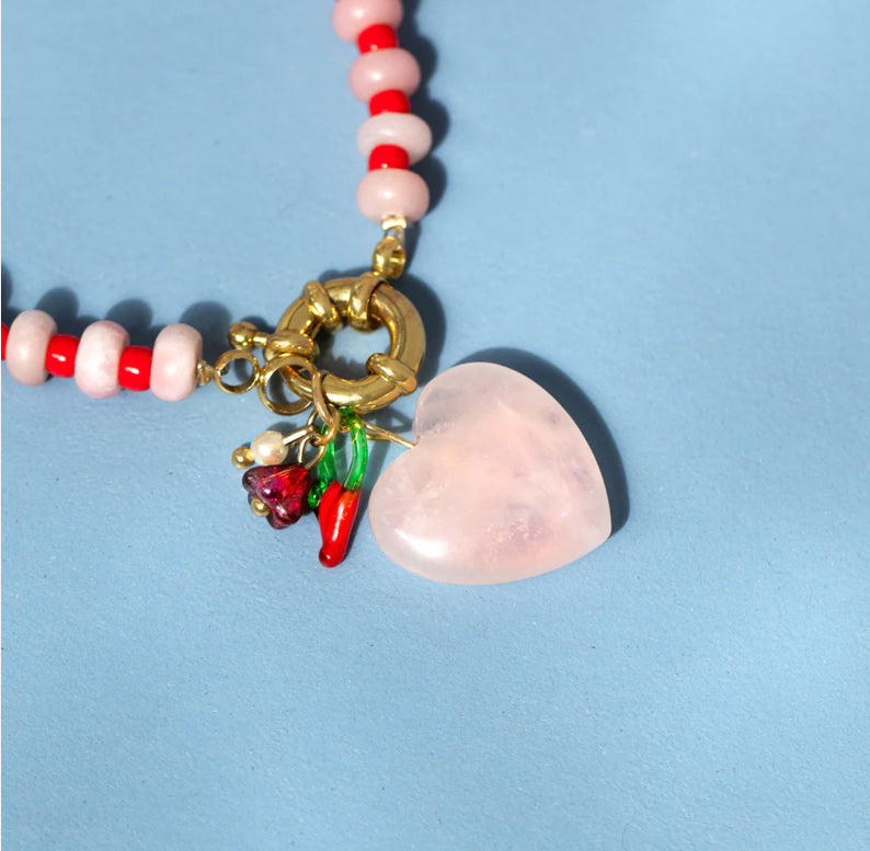 Rose quartz and heart necklace