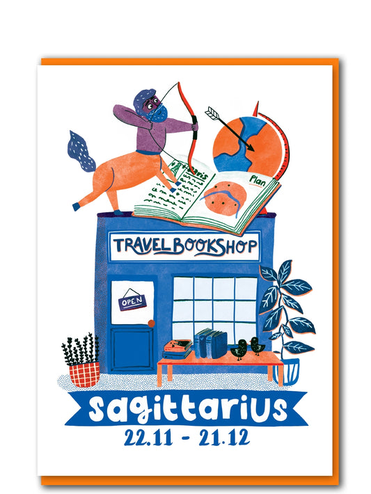Sagittarius travel bookshop card