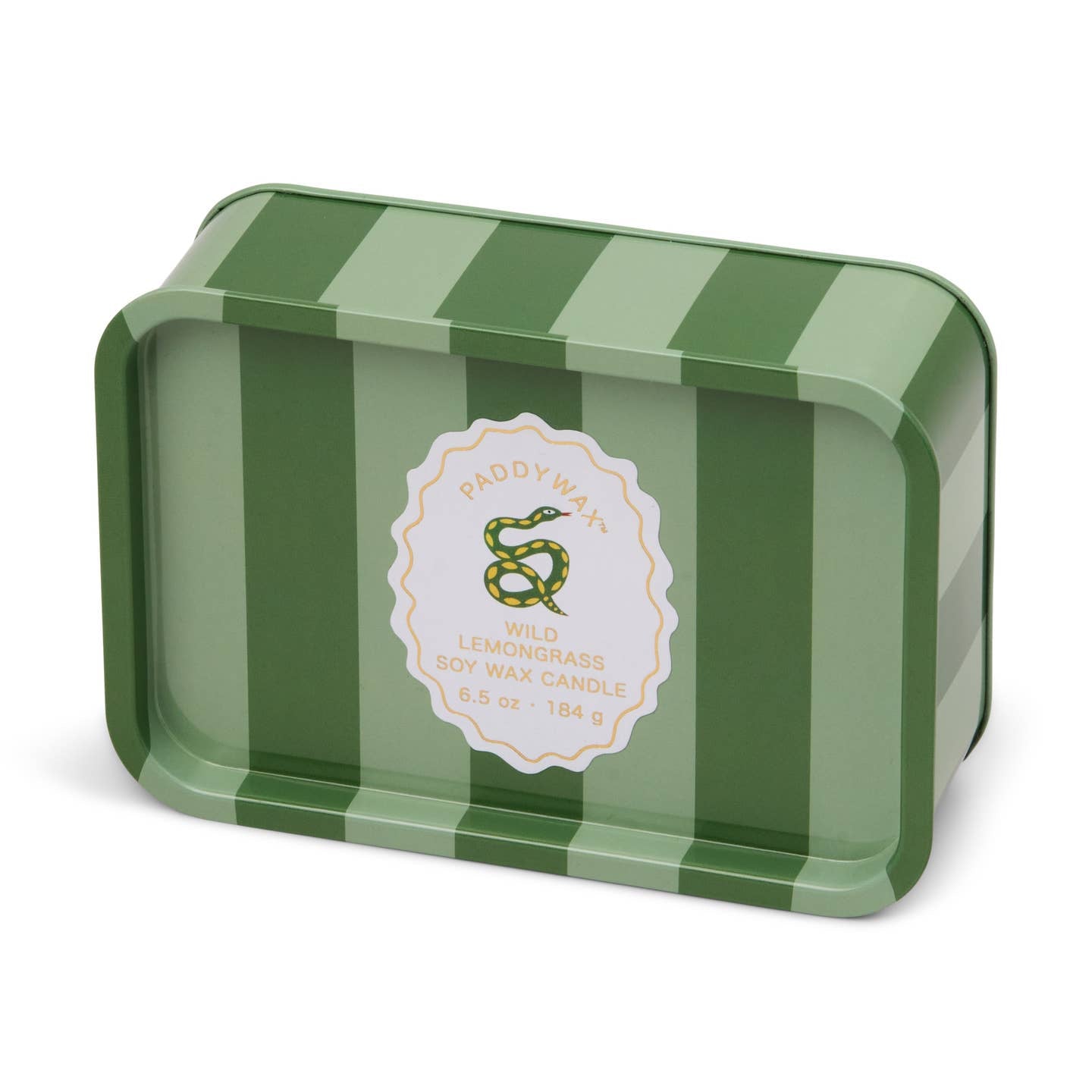 Stripy candle in a tin