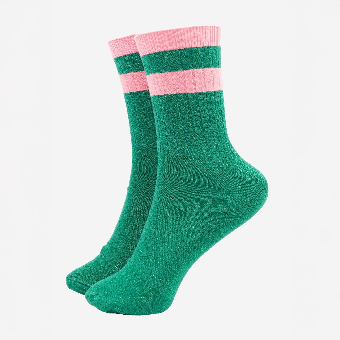 Stripe cuff glitter socks