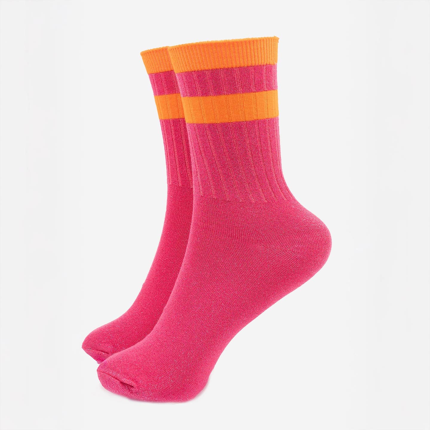 Stripe cuff glitter socks
