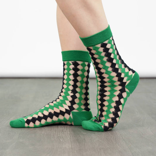 Sheer ankle socks - diamond green and black