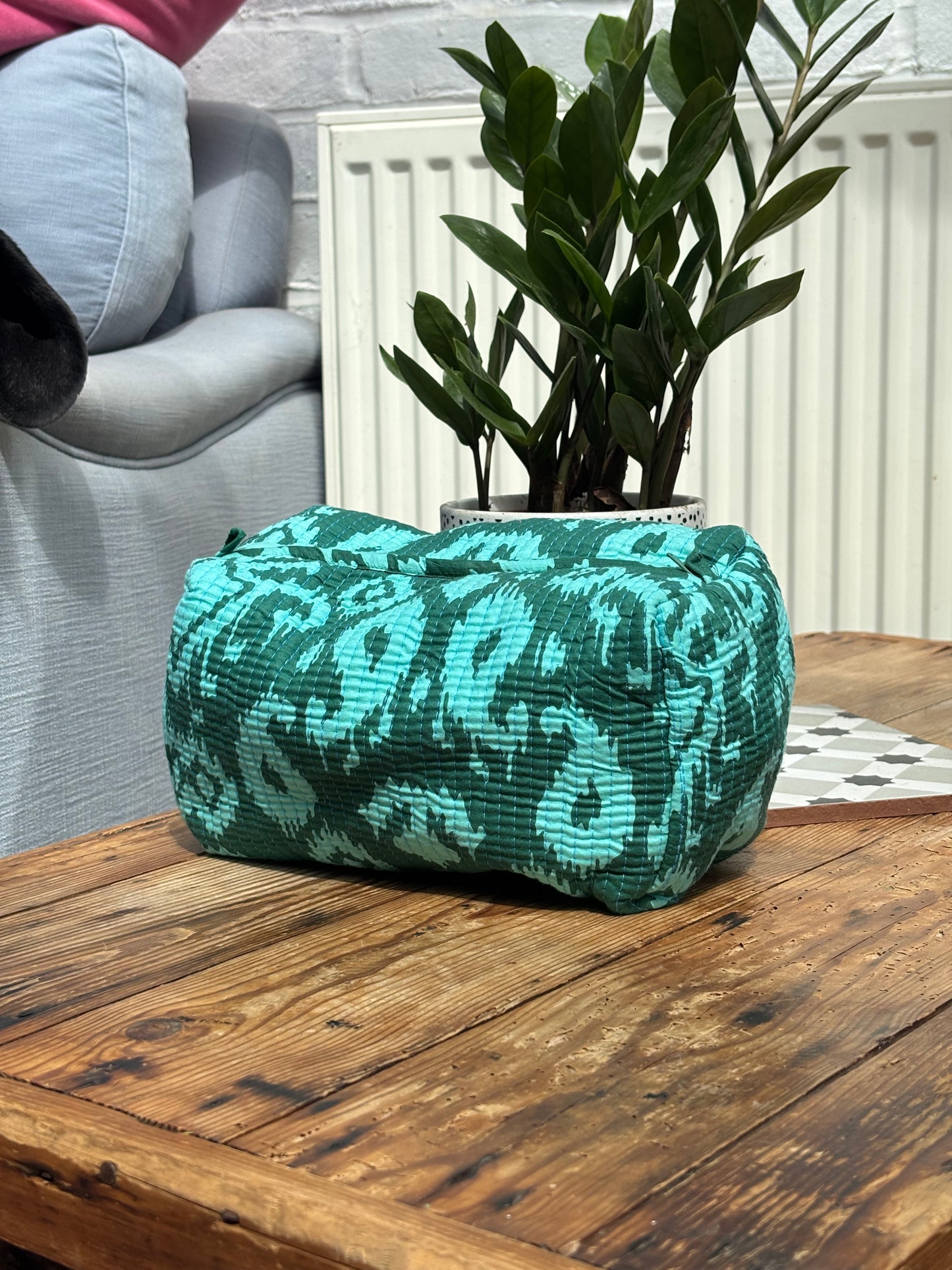 Indian cotton washbag - tie dye teal and turquoise