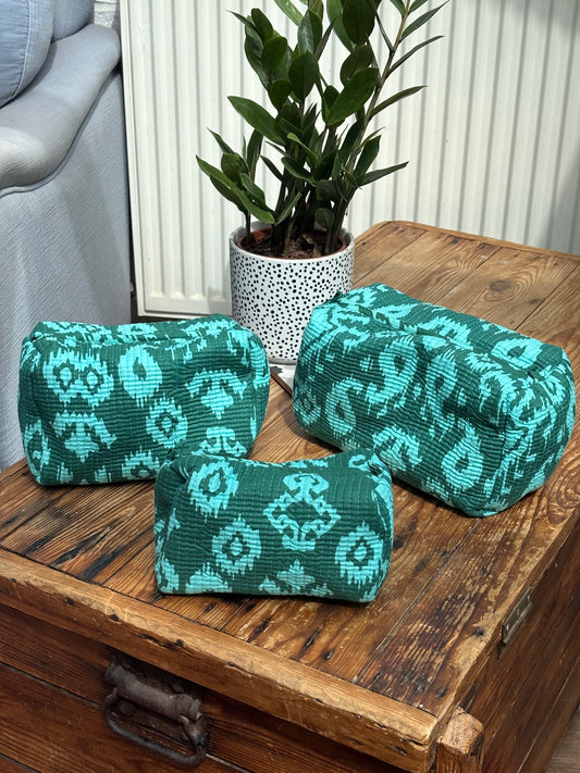 Indian cotton washbag - tie dye teal and turquoise