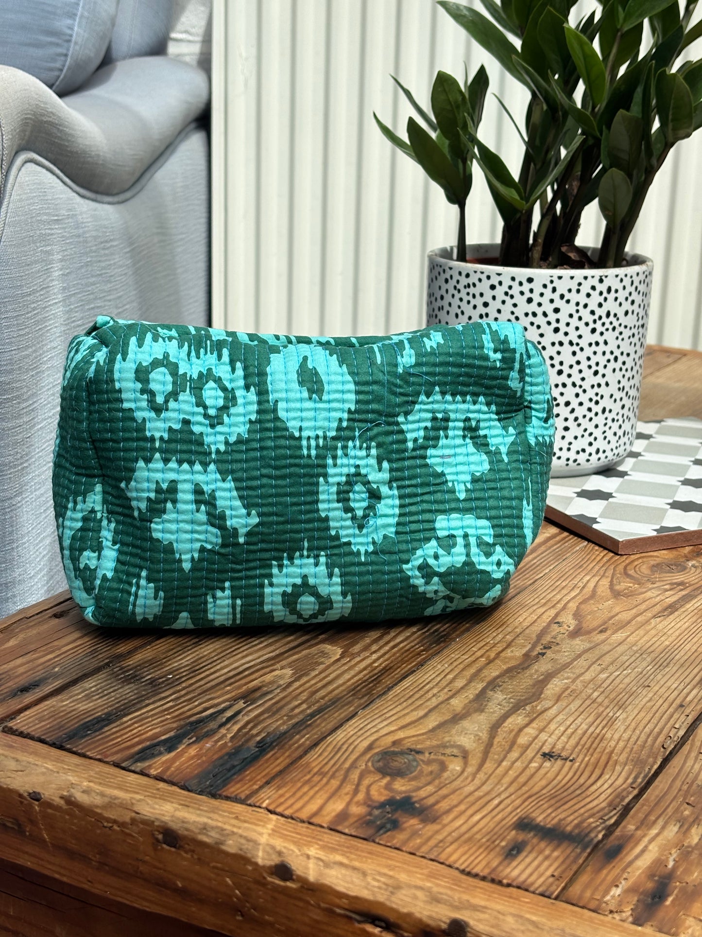 Indian cotton washbag - tie dye teal and turquoise
