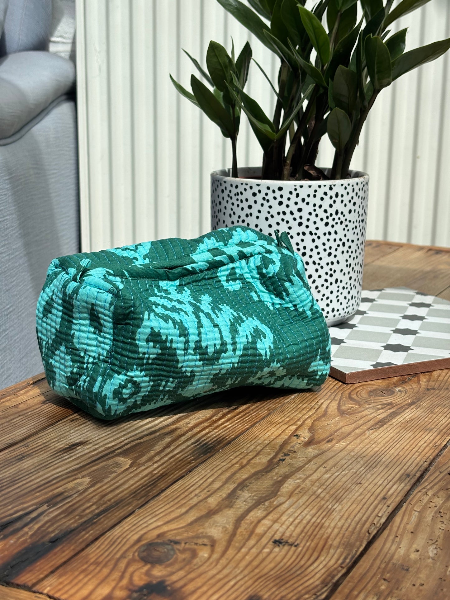 Indian cotton washbag - tie dye teal and turquoise