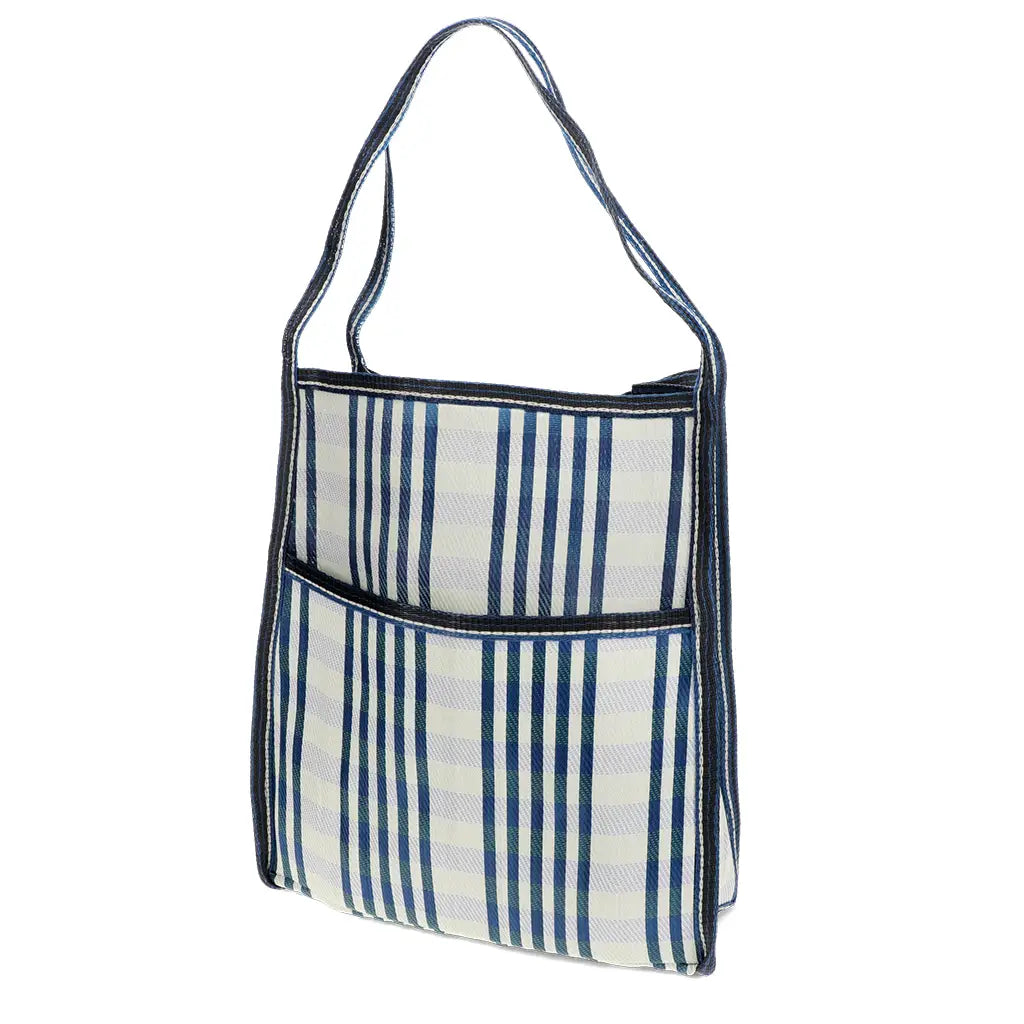 Recycled woven bag with side pocket