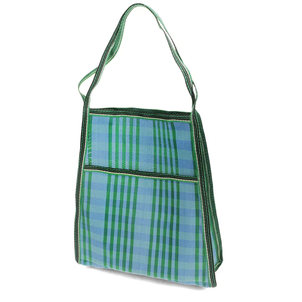 Recycled woven bag with side pocket