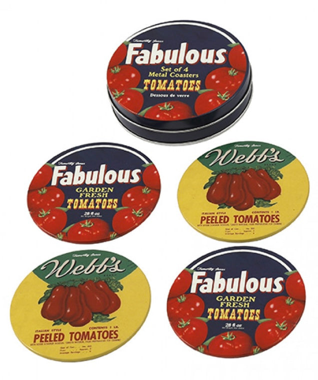 Metal tin with 4 round coasters