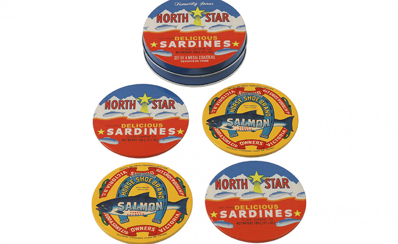 Metal tin with 4 round coasters