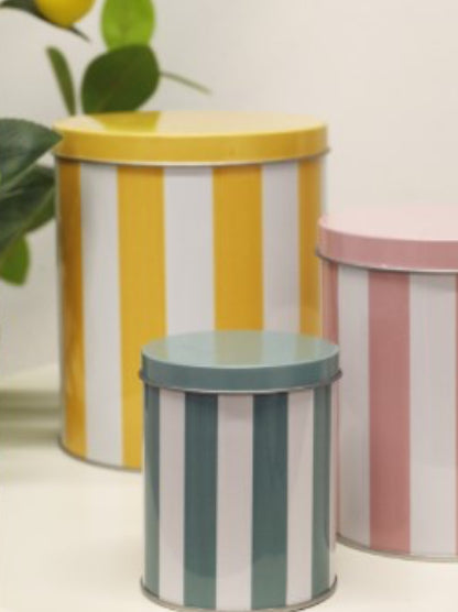 Set of 3 stripy nesting tins