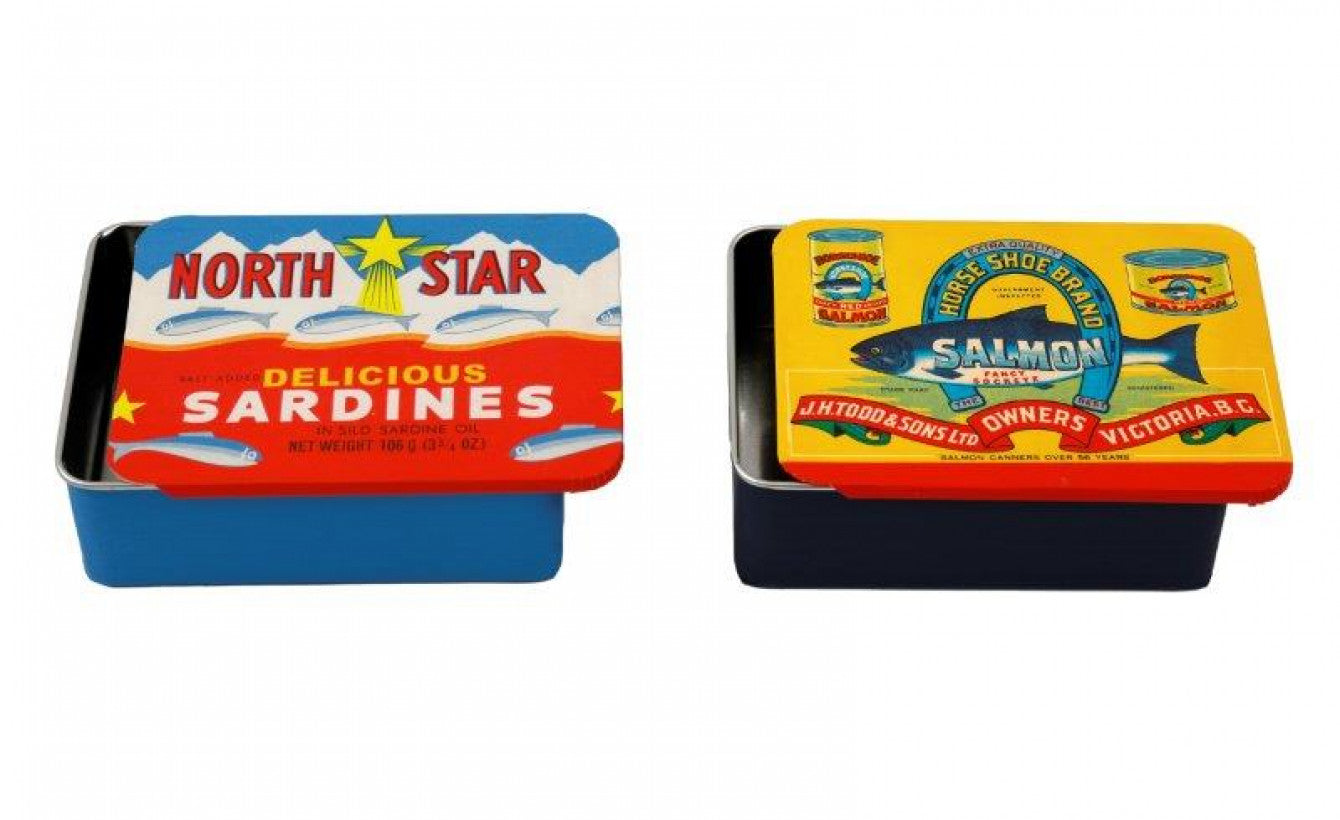 Fish metal tin push pull lid