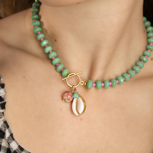 Turquoise and pink gemstone necklace