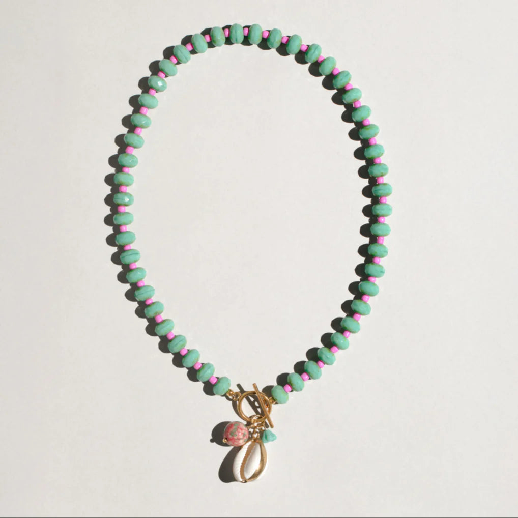 Turquoise and pink gemstone necklace