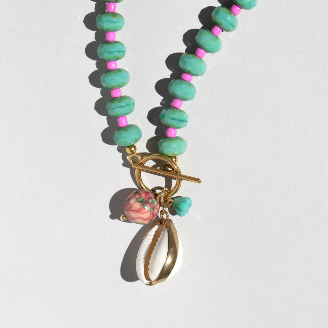 Turquoise and pink gemstone necklace