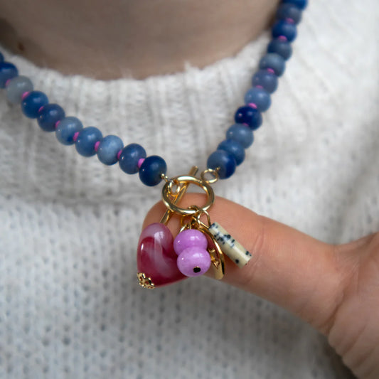 Blue and pink gemstone necklace
