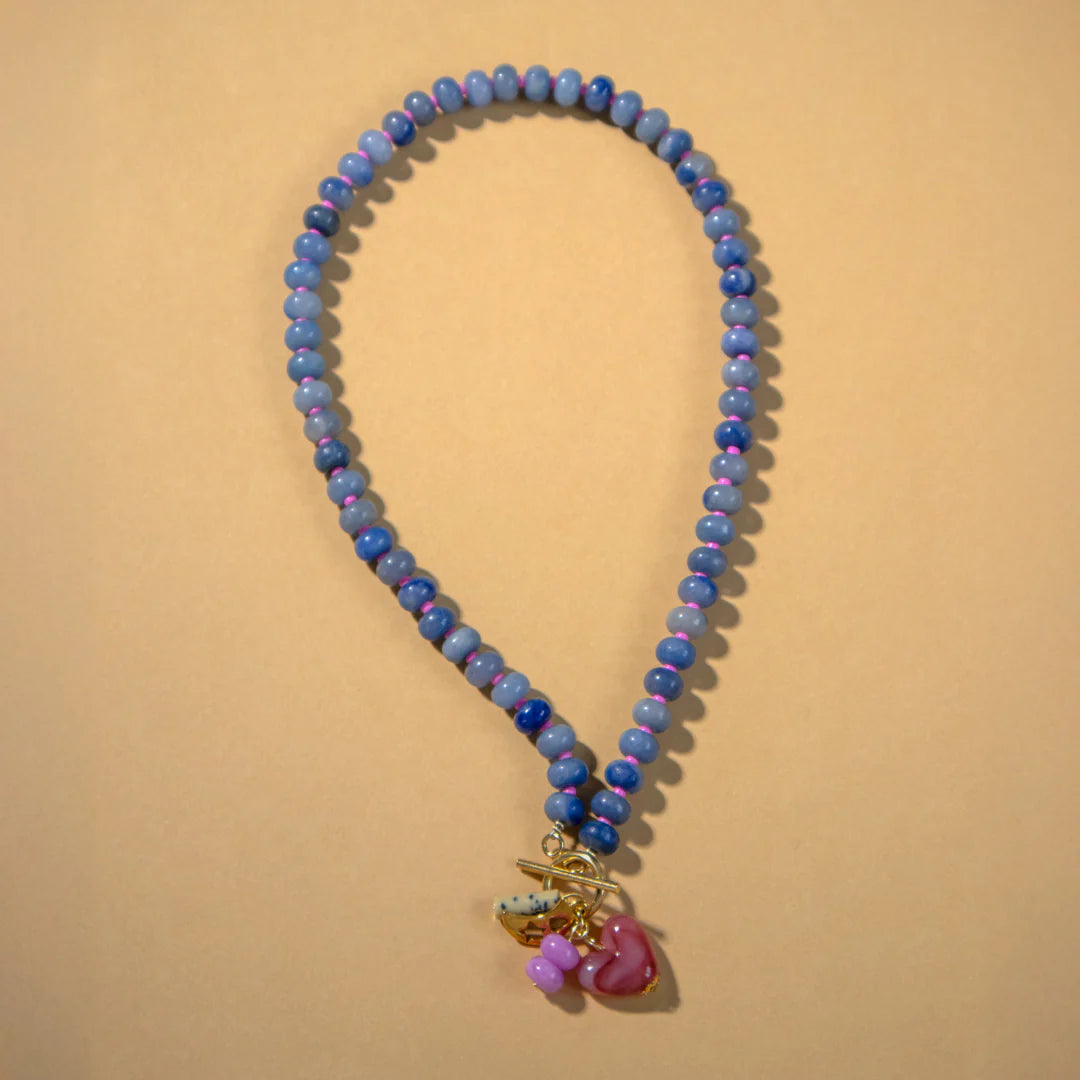 Blue and pink gemstone necklace