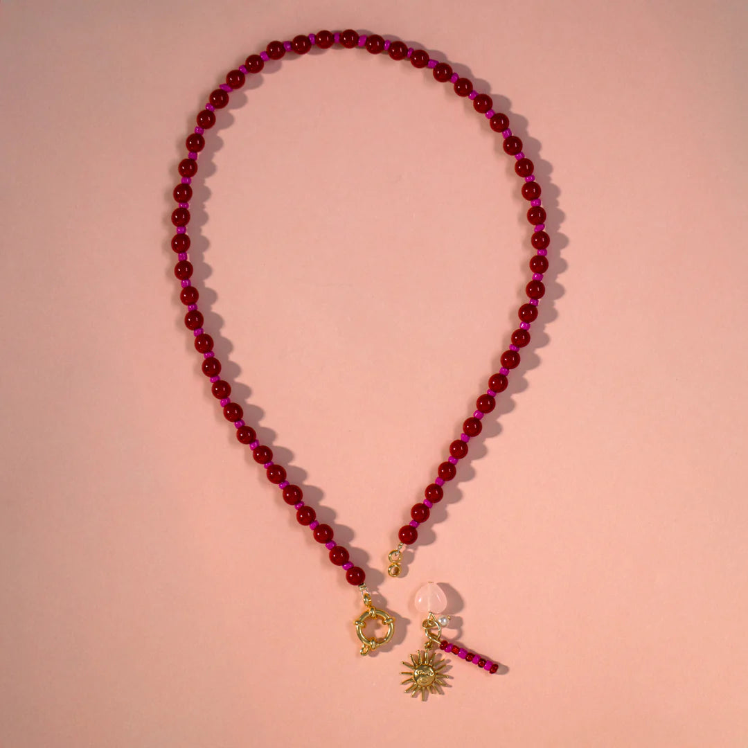 Sun and heart red and pink heart necklace