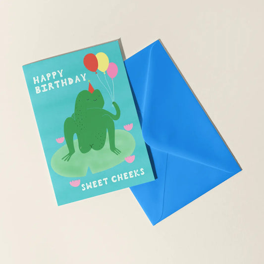 Sweet cheeks frog birthday card