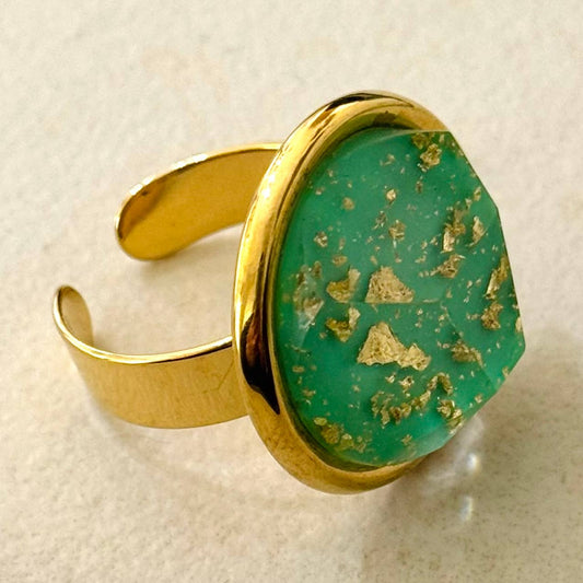 Aqua green adjustable ring