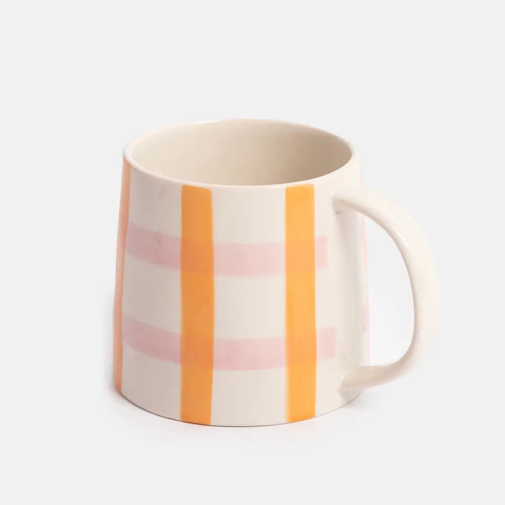 Pink and orange check mug