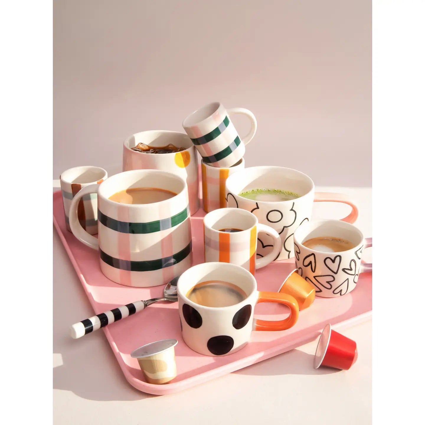 Pink and teal check mug