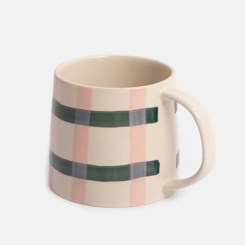 Pink and teal check mug