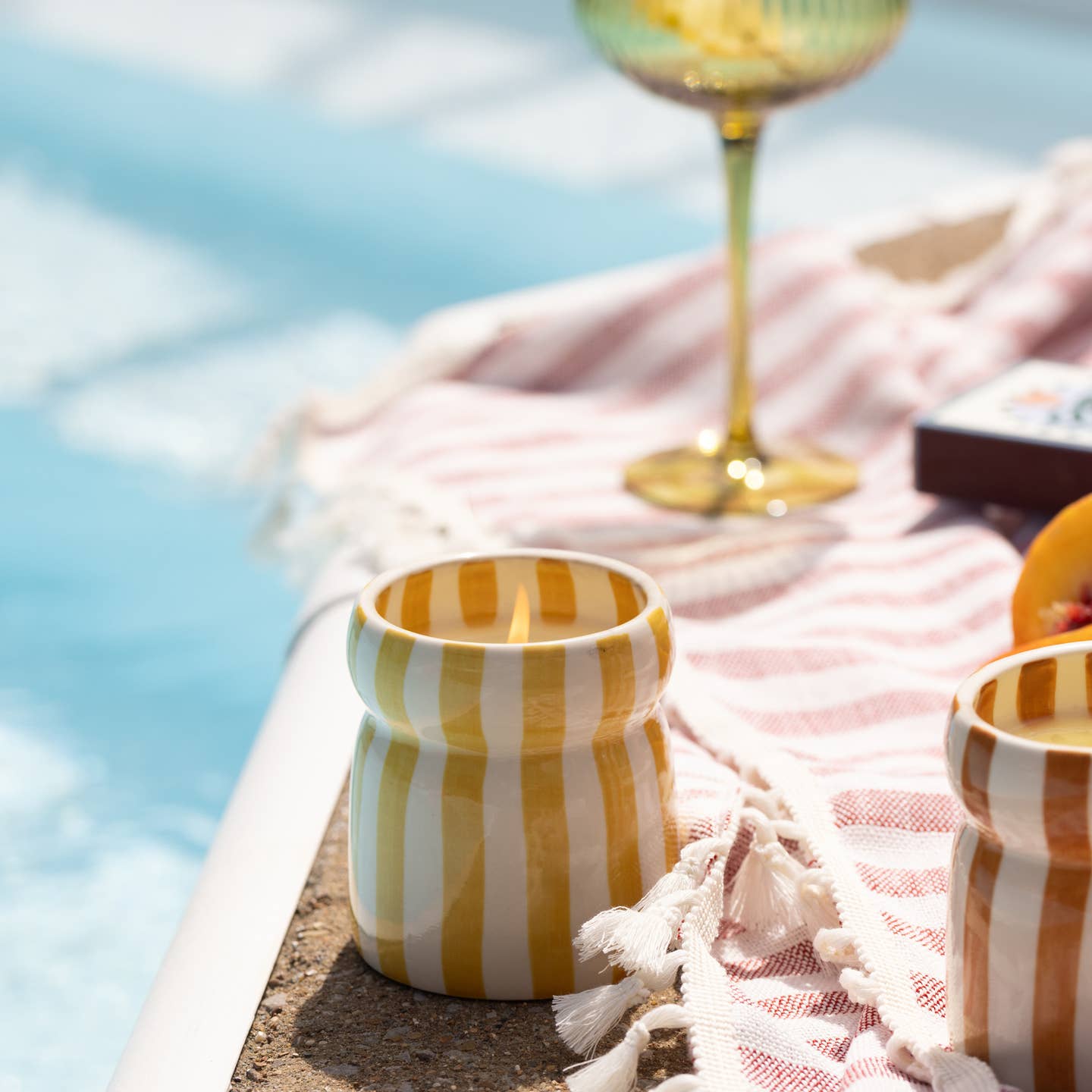 Gold Coast stripy ceramic candle