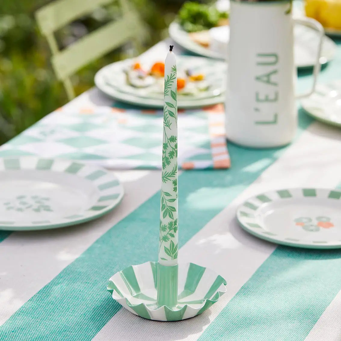 Candy stripe scallop edge candleholder