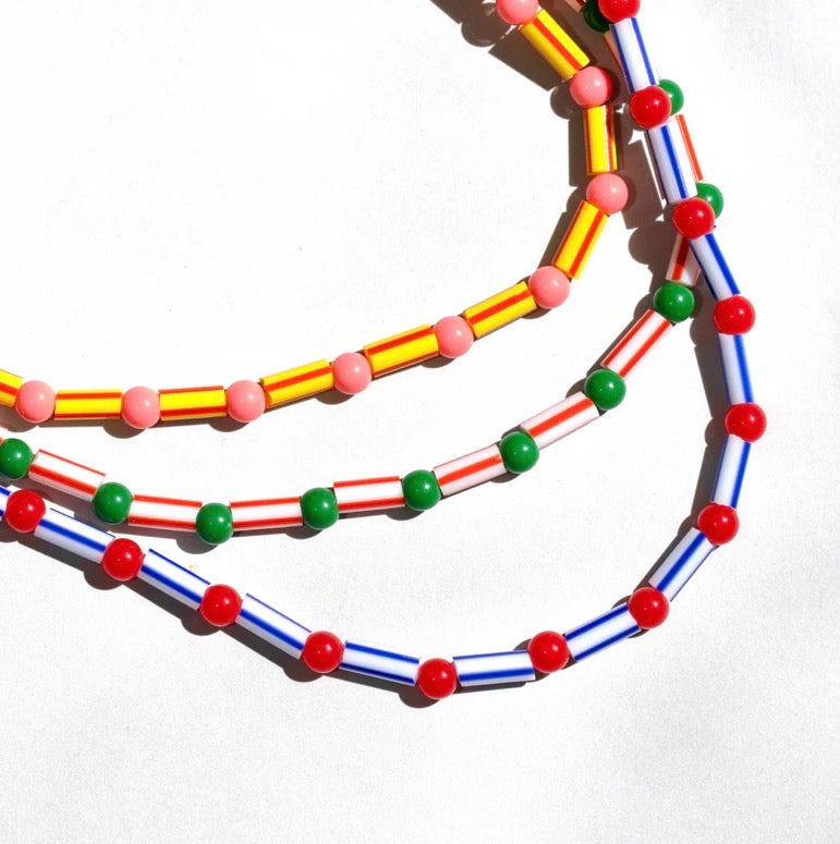 Candy stripe and bead necklace