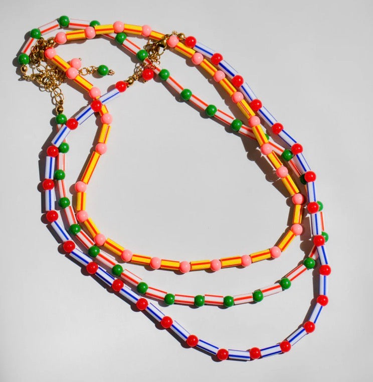 Candy stripe and bead necklace